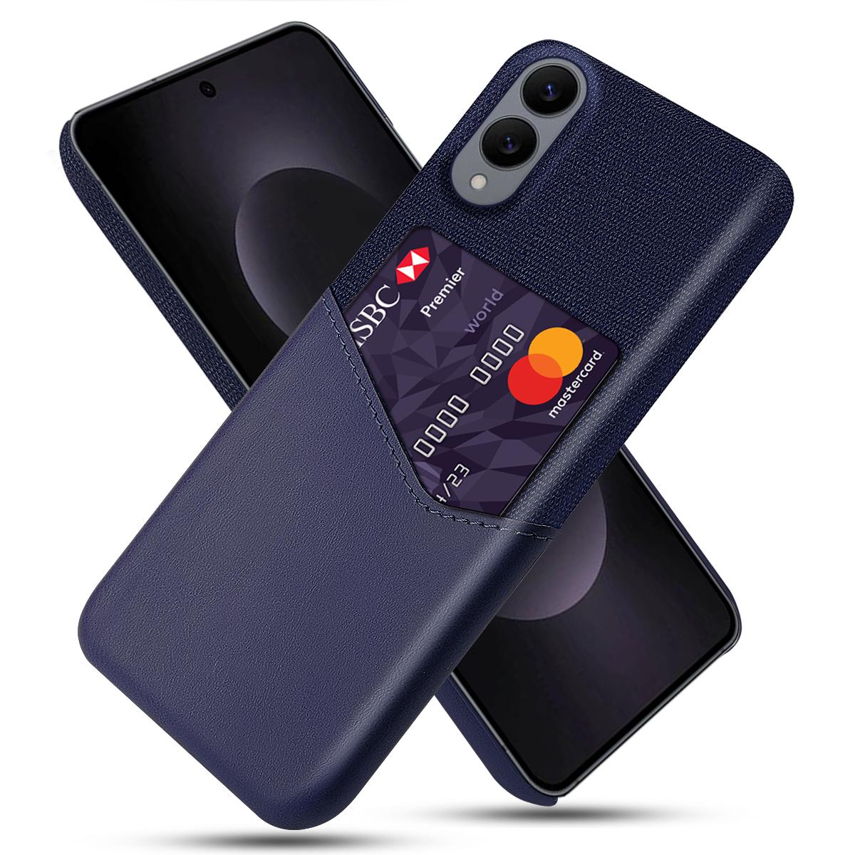 

For Samsung Galaxy S25 Edge Case PU Leather Cloth Texture Hard PC Phone Cover with Card Holder Blue