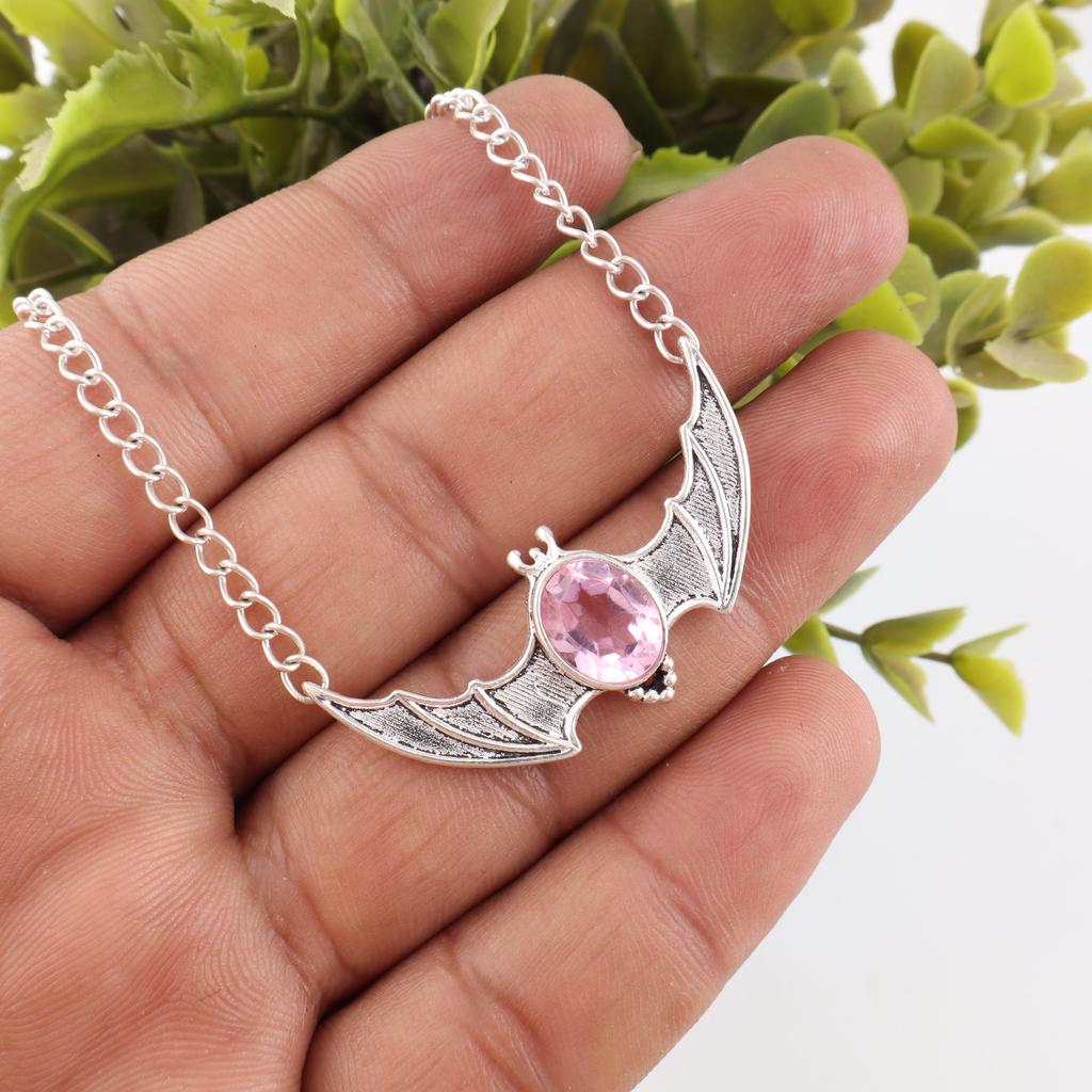 Morganite Pendant, Handmade Gemstone 925 Solid Sterling Silver Pendant Antique Jewelry, For Engagement Gift