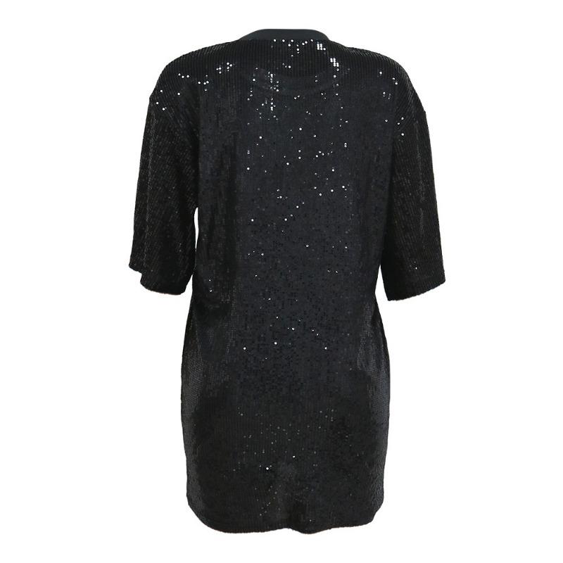 Plus Size Women's Fashion Round Neck Half Sleeve Loose Beaded Printed Nightclub Dress