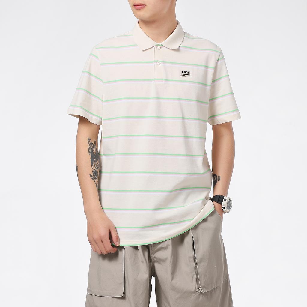 Puma Casual Sports Breathable Striped Short Sleeve Polo Shirt Men Tops Beige 599781-75