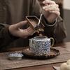 Blue and white Ru kiln square pot can be raised open ceramic office light luxury handmade tea brewer Kung Fu tea set high-end pot