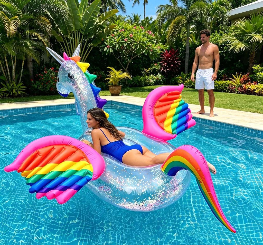 Zattera Gonfiabile Spessa Balena Nera Unicorno per Adulti e Bambini