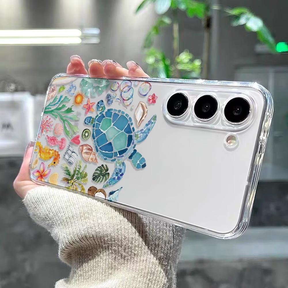 Hot-selling high-transparency watercolor marine turtle UV painting printing Samsung S25 mobile phone case anti-fingerprint case