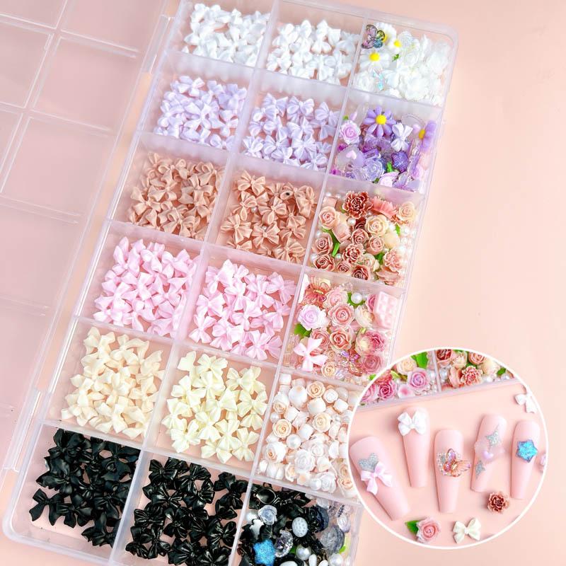 Cross-border Multi-grid Nail Art: Mix & Match Flowers, Butterflies, Hearts, Flat Back Rhinestones & Pearls