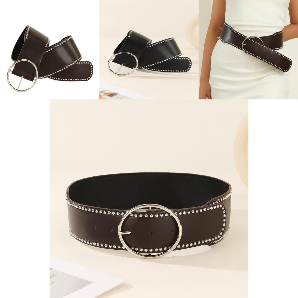 Punk Style Rivet Belt With Round Alloy Buckle For Fashionable Streetwear
