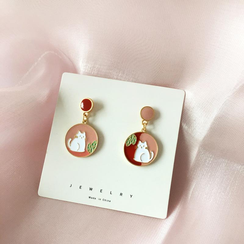 Fashion Cute Animal Kitten Leaf Dangle Earrings For Women Cat Rabbit Moon Flowers Asymmetrical Sweet Earring Girl Party Jewelry