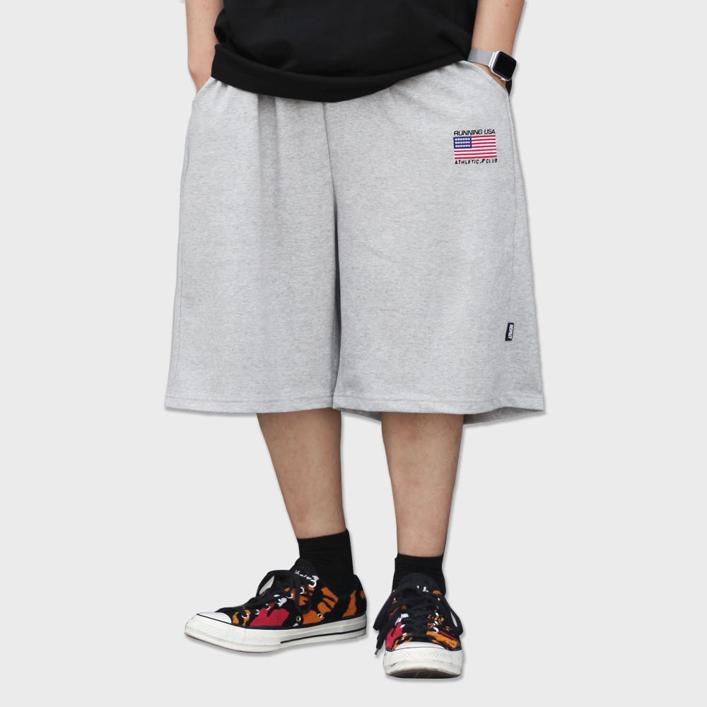 RESPECT Running Usa Athletic Club Bermuda Wide Sweat Shorts (Grey)