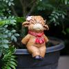 2Pcs Cartoon Highland Cow Figurine Couple Highland Cattle Statue Resin Sculpture Outdoor Garden Flower Pot Hugger Ornament Decoration
