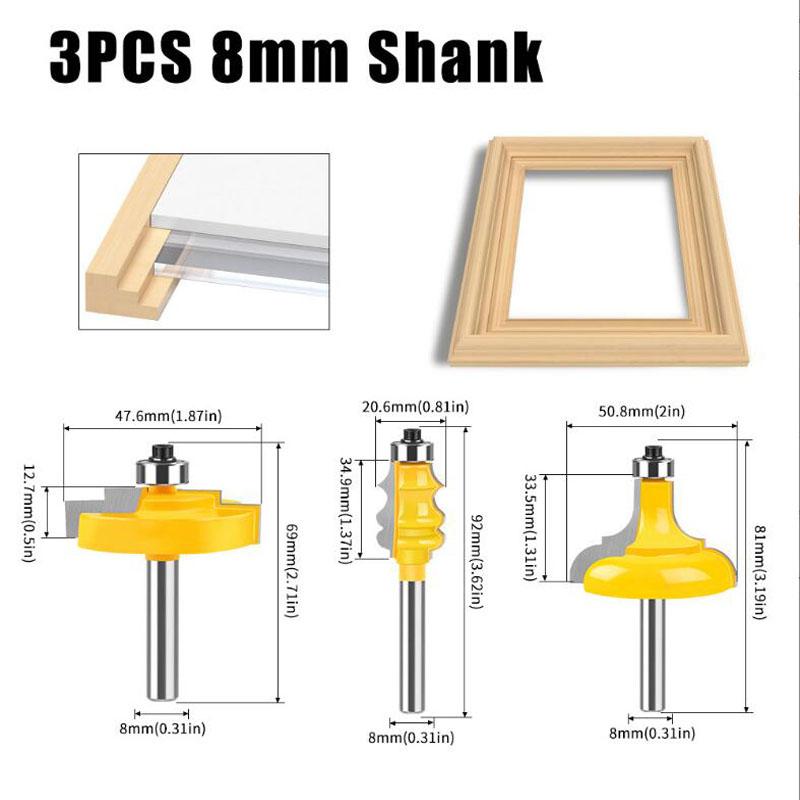 

Европейская фреза для рамок картин, классическая фрезерная фреза, фреза для покерных фрезеров, фреза для лестницы 8 мм 12 мм, хвостовик 1/2 дюйма 3pcs 8mm shank жёлтый