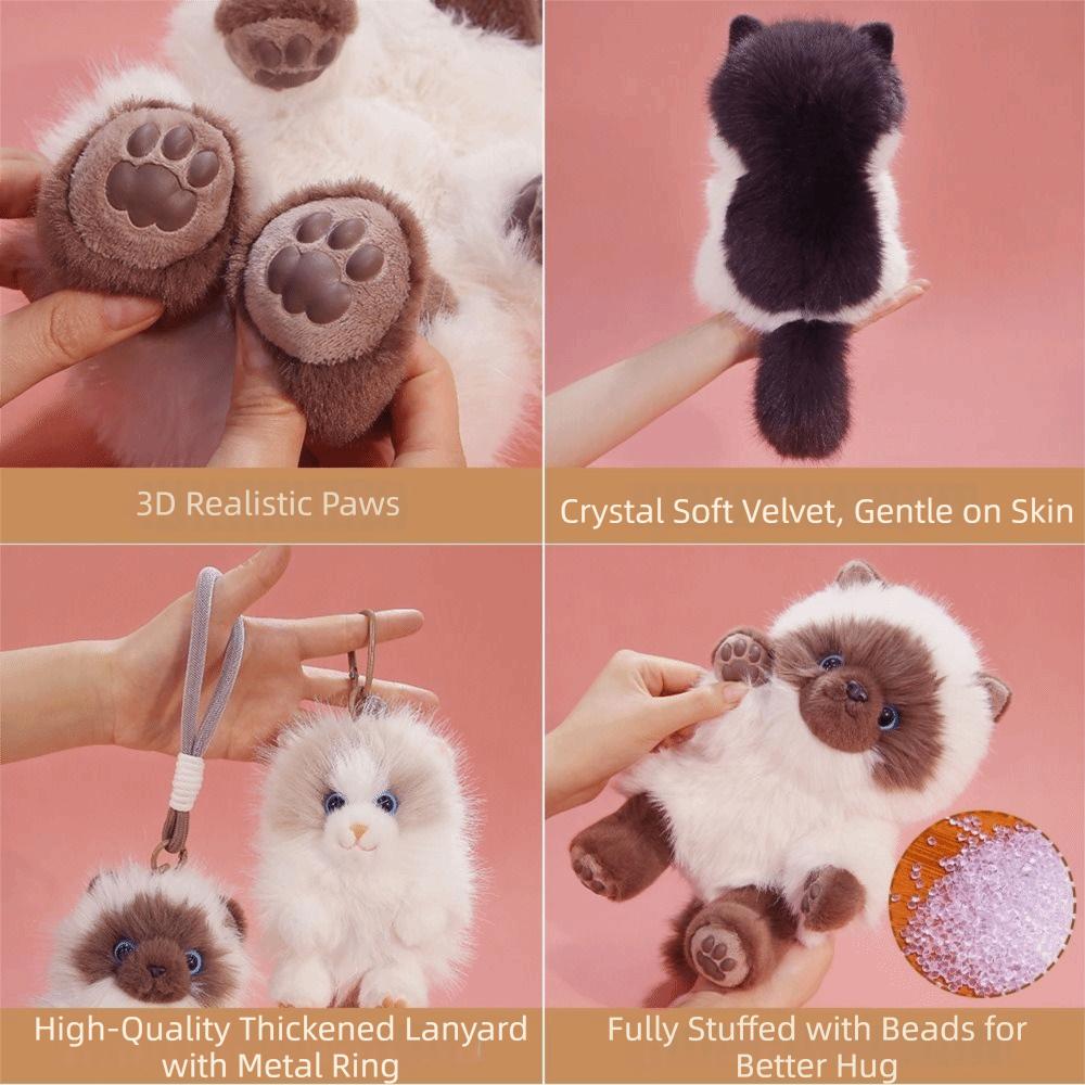 PP Cotton Plush Doll Pendant Soft Long Hair Cat Keyring Puppy Cat Plush Keychain  Girl