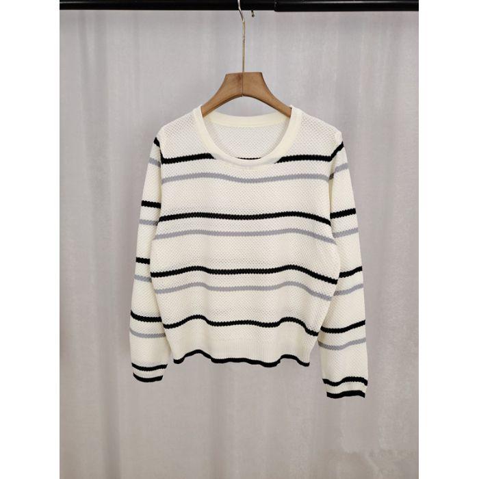 

Striped Short-sleeved Knitted Top for Women, Fashionable Round-neck Loose and Concealing Knitted Top one size чорний