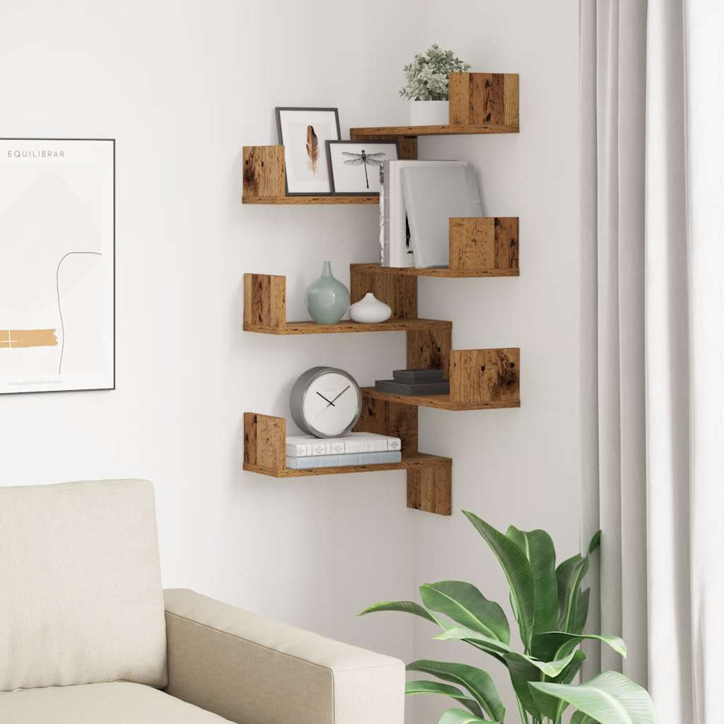 Wall Mounted Corner Shelves 2 Pcs Vintage Wood Look 40 X 40 X 49.5 Cm Particleboard