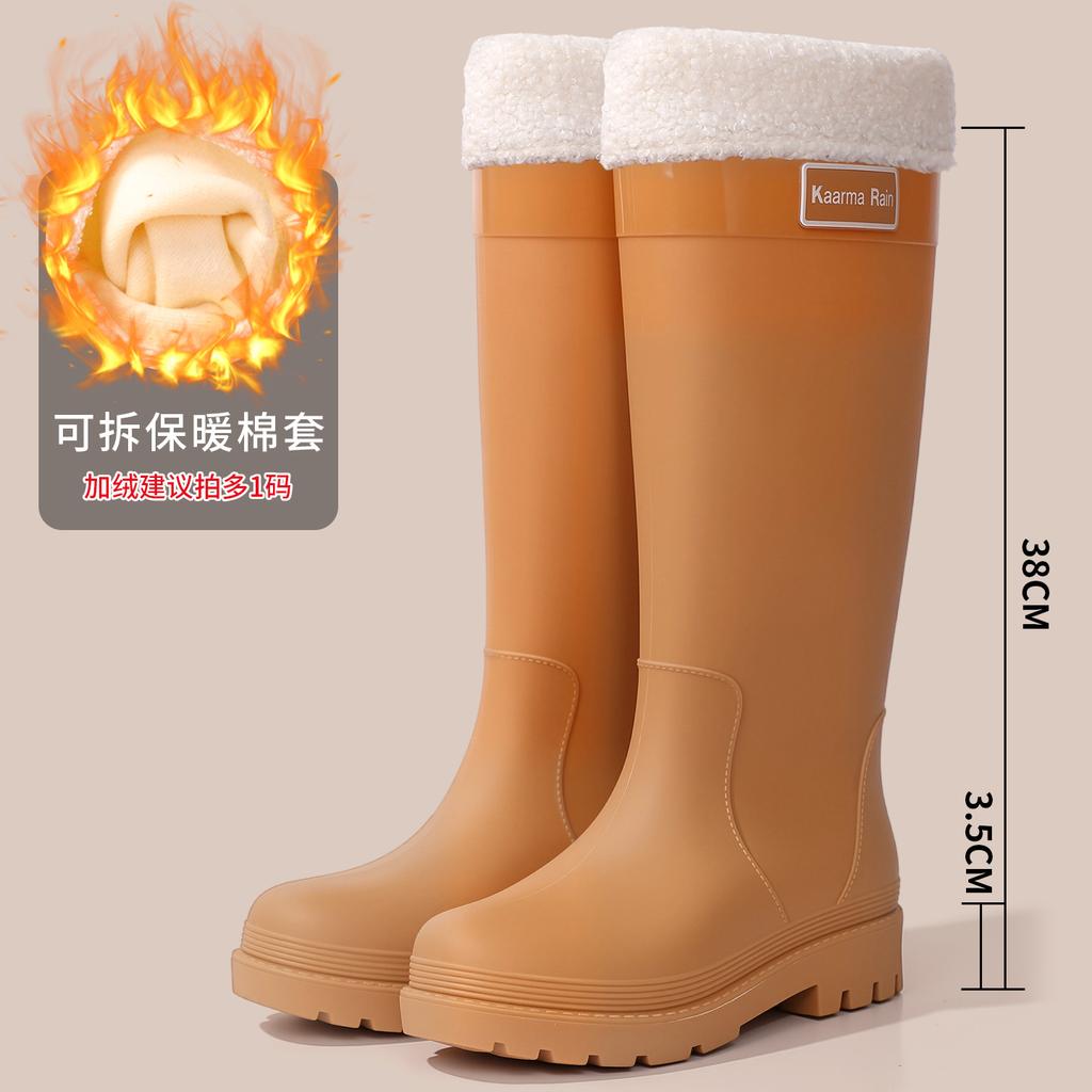 Quality bundle rain shoes women's adult fashion outer wear velvet high rain boots non-slip and anti-skid shoes