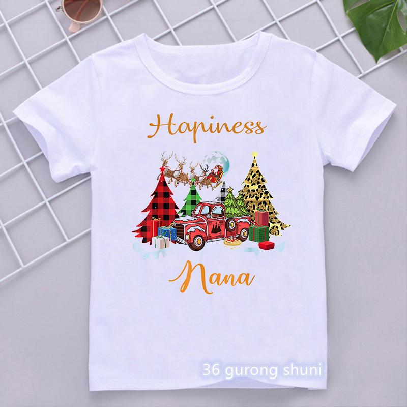 Fröhliche Weihnachten Weihnachtsmann Auto Grafikdruck T-Shirt Mädchen/Jungen Kinderkleidung Lustig Harajuku Kawaii Kinder Sommer Tops Shirt