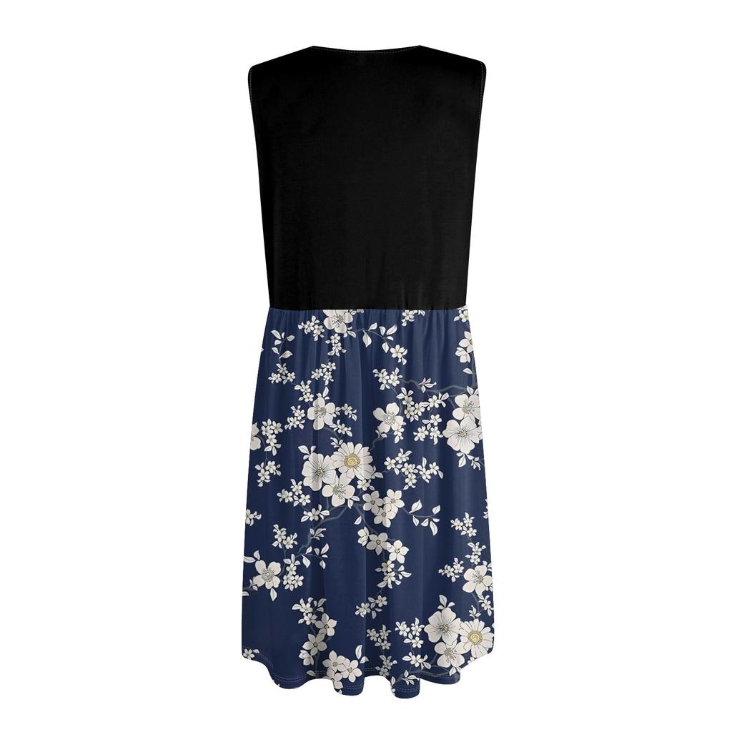 Women's Sleeveless Casual Vacation Loose Swing Geometric Button Midi Dress With Pockets