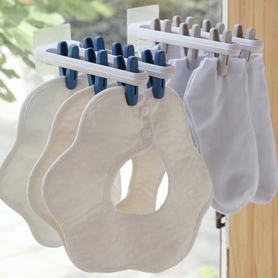 Clothes Drying Rack Small Folding Underwear Hangers with 6 Clips 360 Degree Rotatable Multifunctional Laundry Hanger for Socks Towels Bras Baby