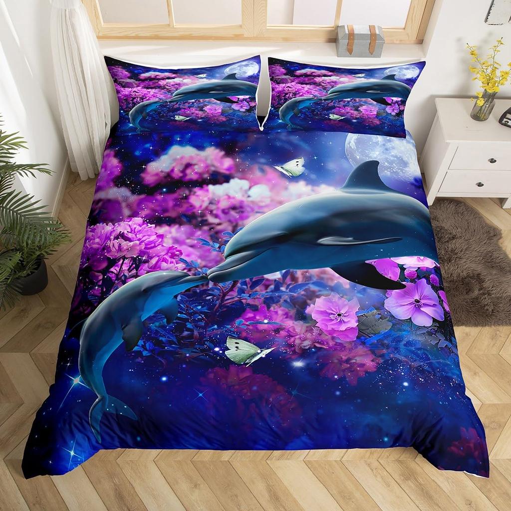 Comforter Jumping Dolphin Marine Themed Bedding Set King Full Twin For Kids Adults Decor Microfiber Ocean Animals