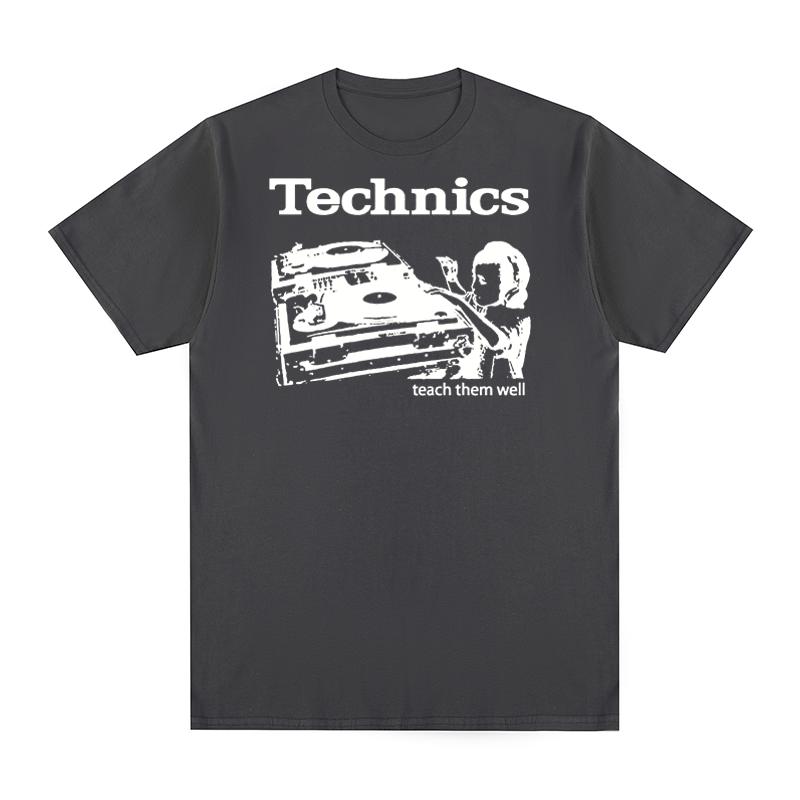T-shirt Technics insegnali bene Giradischi DJ Musica House Techno Elettronica Cotone T-shirt Uomo Nuova Maglietta Top Donna