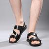 Men Black Leather Sandals Summer Brown Outdoor Hiking Sandals Wide Head Beach Shoes for Father Over Sized