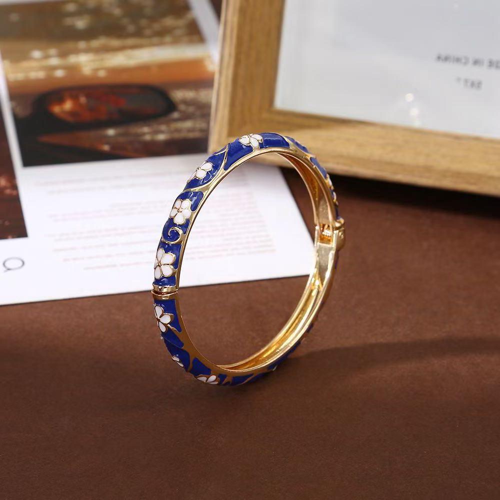 Retro Chinese-Style Women's Enamel Drip Oil Alloy Bracelet