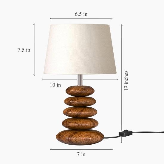 Wood Pebble Table Lamp  Cream Jute Lamp Shade