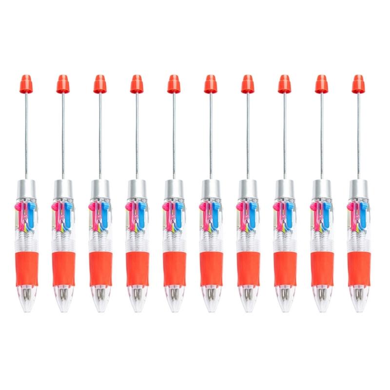 10Pcs 4 Color in 1 Ballpoint Pen Beadable Multicolor Pen 4 Color in 1 Retractable Ballpoint Pen for Office School красный
