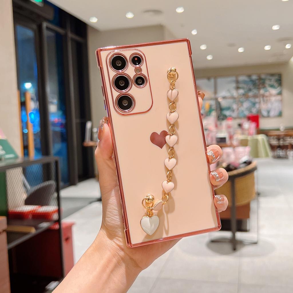 Applicable To Samsung S22ultra Mobile Phone Case S21plus Electroplated Side Love Bracelet A53/S20FE Protective Case