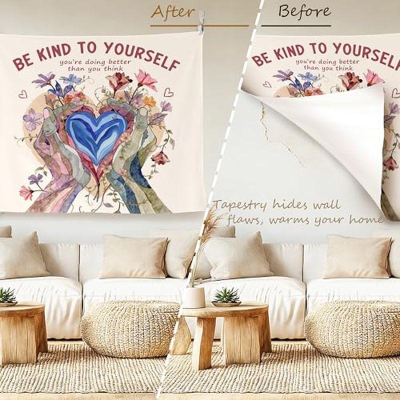 Gentle Treatment Self Love Flower Tapestry, Self Love Healing Slogan Wall Hanging, Bedroom Dormitory Decor