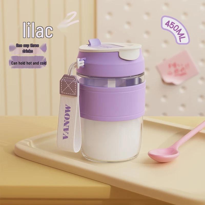 Vanow Portable Glass Water Bottle with Straw 450ml