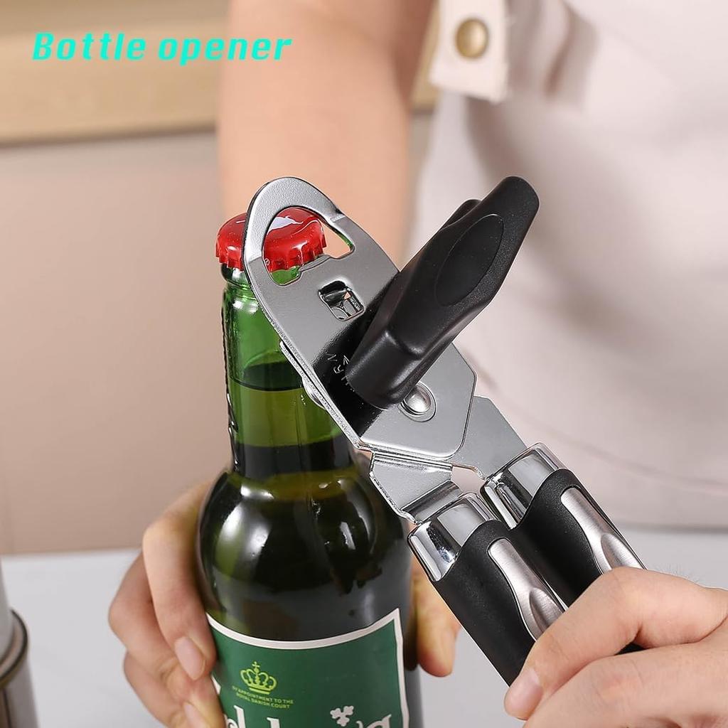 2025 Upgrade 3-in-1 Manual Can Opener with Bottle Opener & Milk Powder Opener, Effortless Operation, Soft Grip Handles, Easy to Turn, Heavy Duty Can