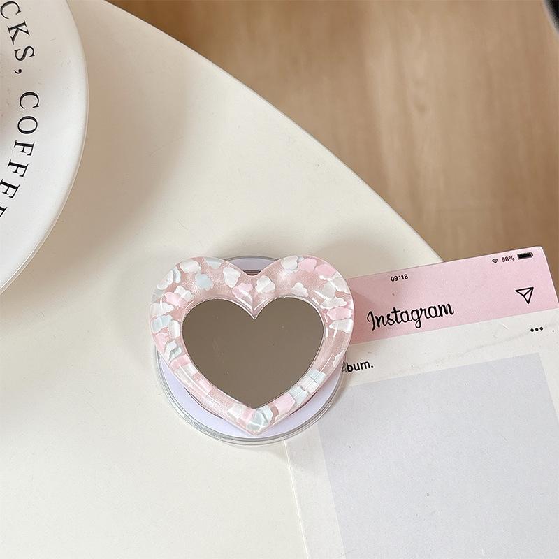 Korean-Style Desktop Phone Stand with Heart Mirror Decoration – Perfect for Watching Dramas