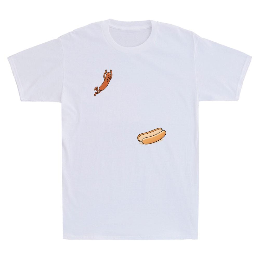 Hot Dog Jumping Into Bun Sausage Bbq High Dive Funny Graphic Retro Unisexs Tshirt