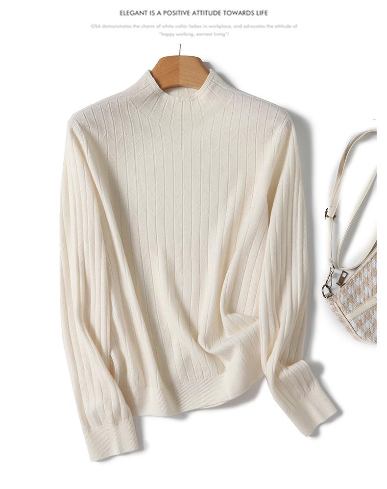 Women's 100% Wool Ribbed Sweater, Half-High Neck, Seamless & Soft, TN1615 - Ideal Autumn/Winter Base Layer, 30 Count