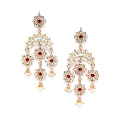 Floral Red Meena Kundan Dangler Earrings for Women