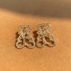 Trendy Brand Design Hollowed Out Cute Little Bear Zircon Flower Temperament Simple, Compact and Versatile Earrings for Women
