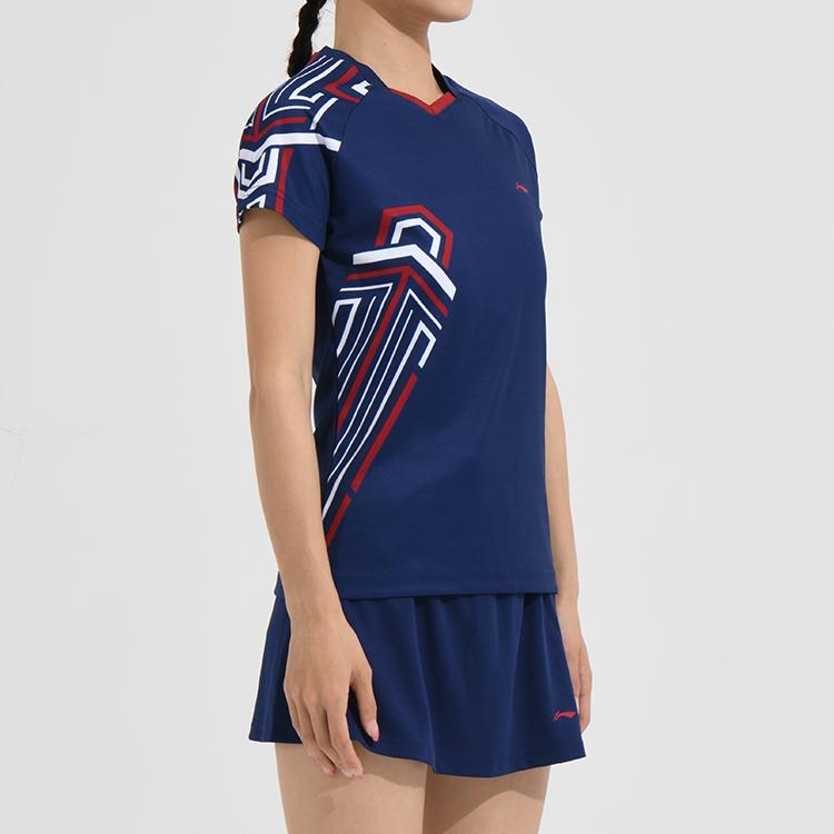 Li Ning Badminton Series Quick-Dry Cool Competition Sports Suit Women sportswear Deep-Purple Blue AATQ064-1