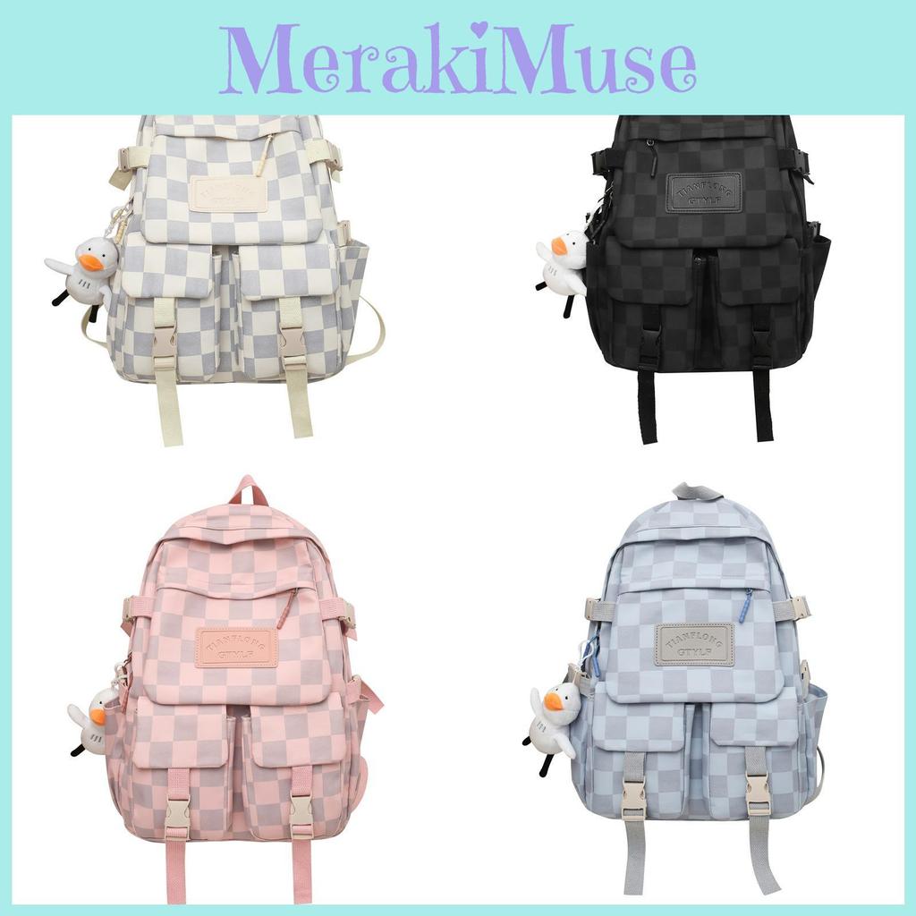 Academy Style Plaid Backpack For Women 2023 New Cross-border Middle School Student Bag Large Capacity Travel Double Shoulder Bag White