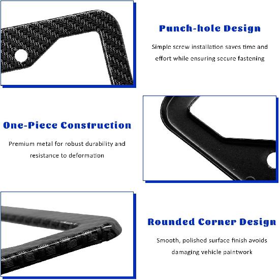 License Plate Frame, 4 Holes Rustproof Aluminum Alloy Car Tag Frame with Screws Caps, Heavy Duty License Plate Holder Exterior Accessories for Most
