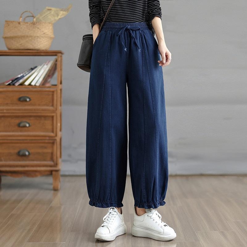 Plus Size Vintage High Waist Casual Loose Women Spring Autumn Jeans Denim Wide Leg Pants
