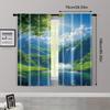 2pc,   Scene Curtains curtainWith waterfalls, green grass and blue sky Machine Washable Polyester,Without Electricity Versatile
