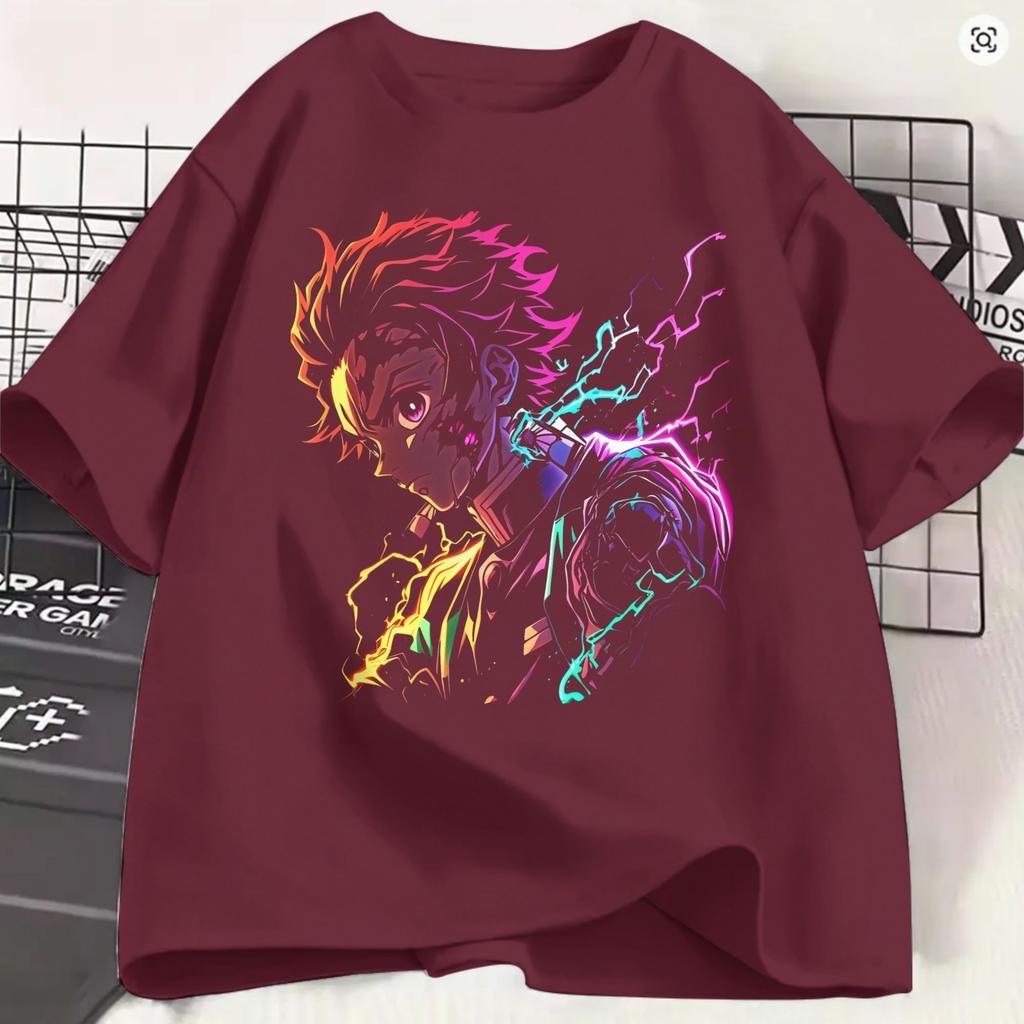 Unisexs Kamado Tanjiro T Shirt Demon Slayered Pure Cotton Tops Casual Short Sleeve Crew Neck Tees Summer Tshirts