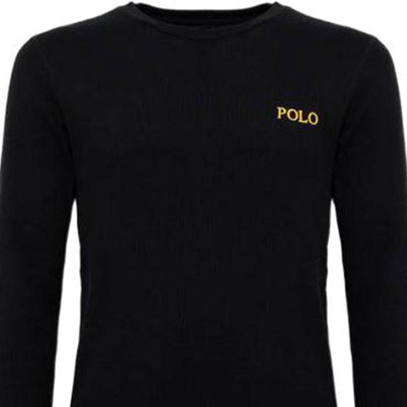Polo Ralph Lauren SS23 Solid Color Casual Crew Neck Long Sleeve T-Shirt Men Tops Black 714899615-004