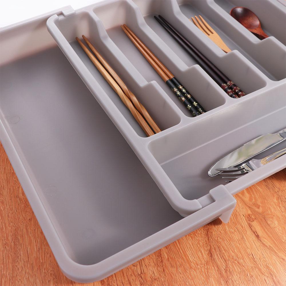 Black/White/Grey Silverware Drawer Organizer Plastic Expandable Utensil Tray Spoon