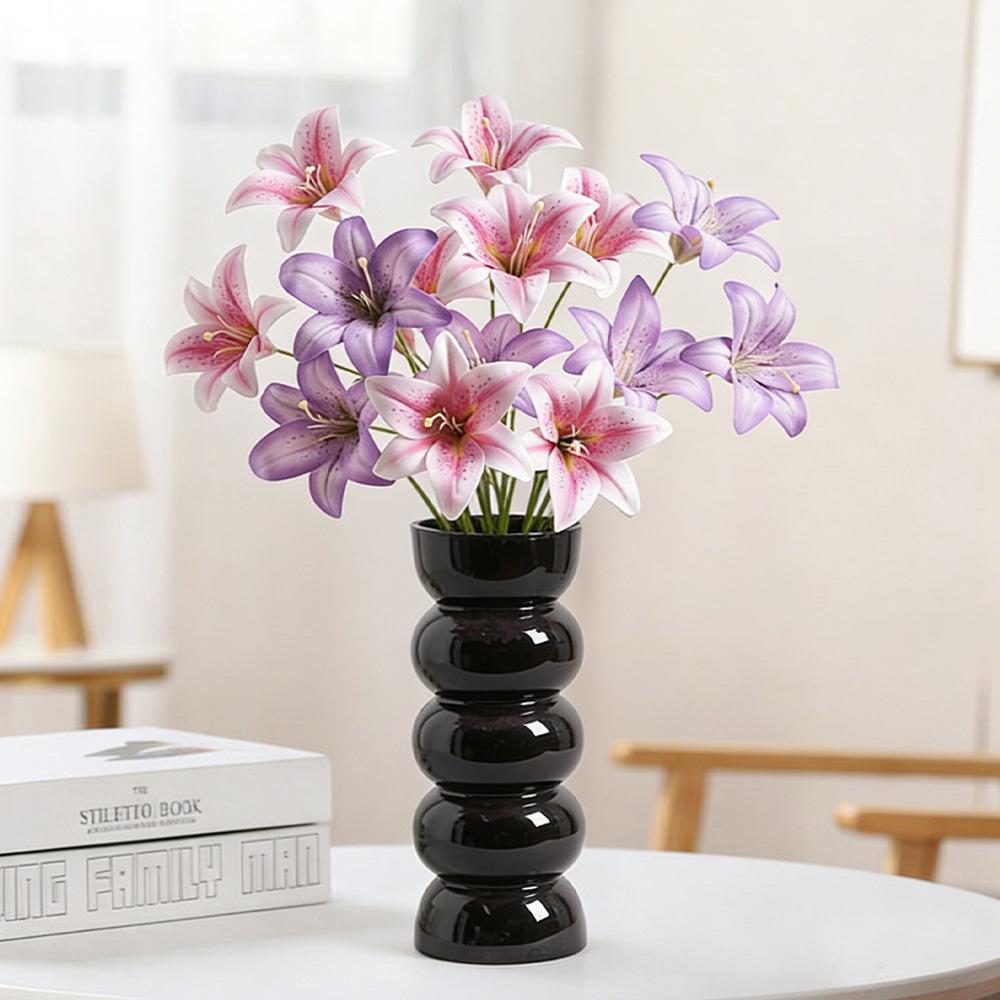 3-Kopf-Fälschung Lilienblumen Künstlicher Knospenstrauß Party Heimdekoration Fotografie Requisiten DIY Pflanze Hochzeitsdekoration Vase Ornament