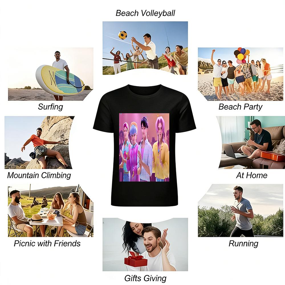 Virtual Idol Boy Group Print T-shirt Trendy Sweet Cool Style Loose Short Sleeve Unisex Casual Top Pure cotton T-shirt