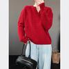 Retro casual pullover sweater women's autumn and winter new lazy loose and thin v-neck solid color knitted sweater top