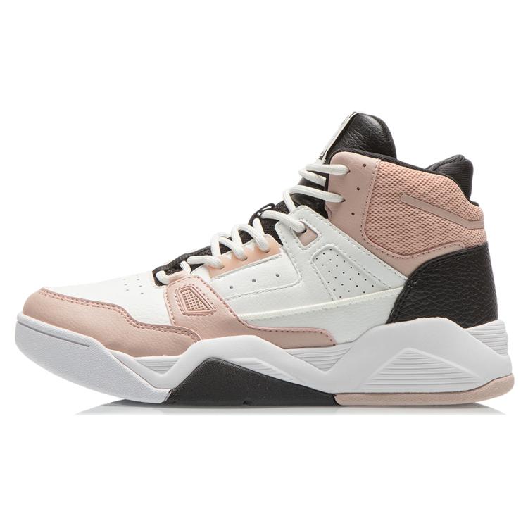 New LINING Vintage Basketball Shoes Women's High Top Ecru/Tea Orange Pink/Black AGBR084-2
