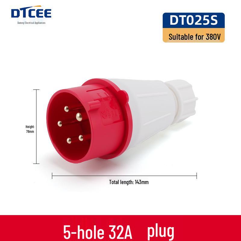 Industrial 16/32A Non-Explosion Proof Aviation Socket with 3-Core, 4-Core, 5-Core Connectors, Three-Phase, Four-Wire, 380V.