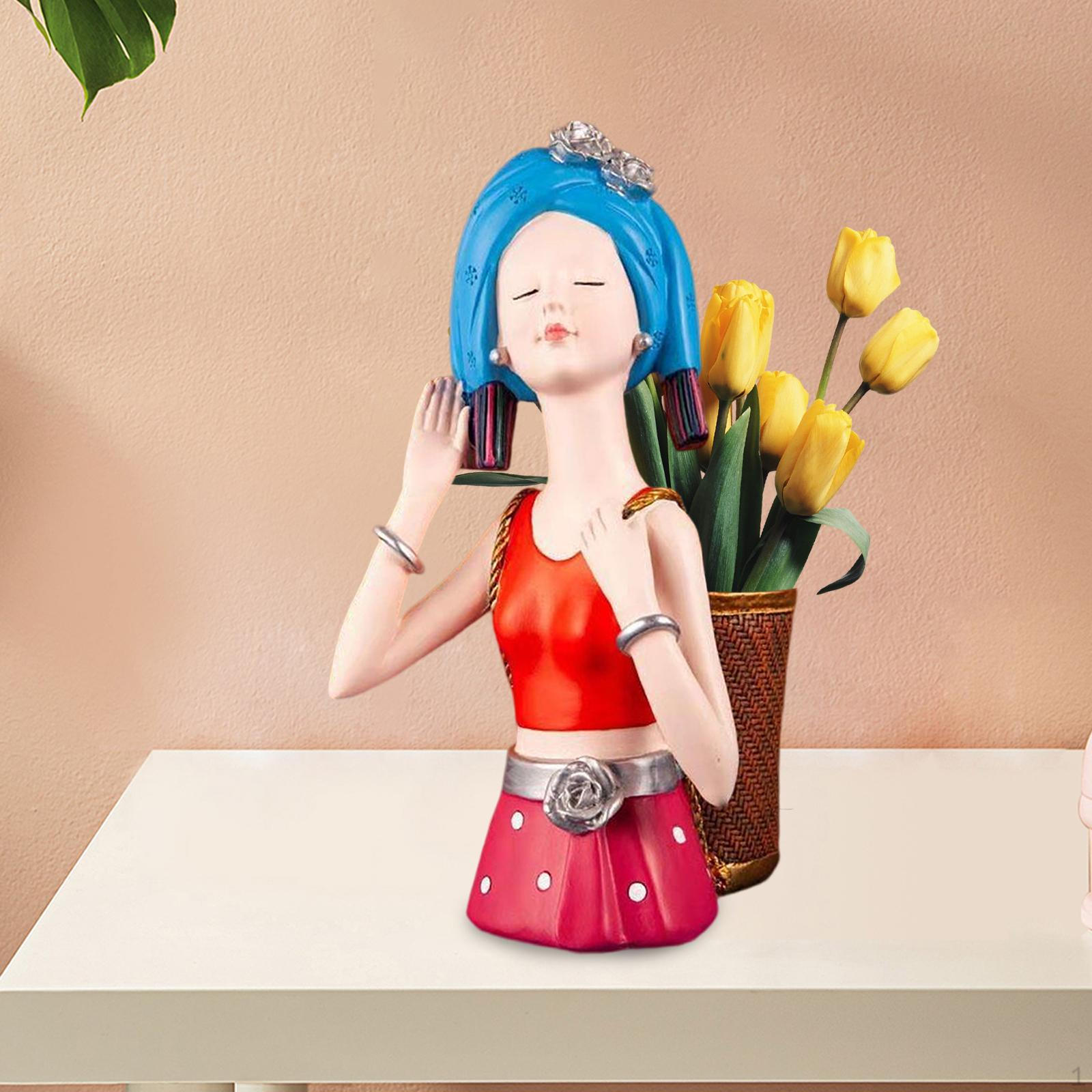 

Ethnic Table Statue And Sculptures Resin Collectibles Artwork Figure Figurines Decor for Bookshelf Blue Headscarf Vase
