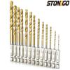 STONEGO 2PCS/13PCS Titanium Coated High Speed Steel Hex Handle Drill Bit Set 1.5mm - 6.5mm for Wood Plastic Aluminum